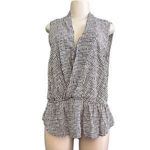 Liz Claiborne Black and White Faux Wrap Sleeveless Peplum Blouse Size Large